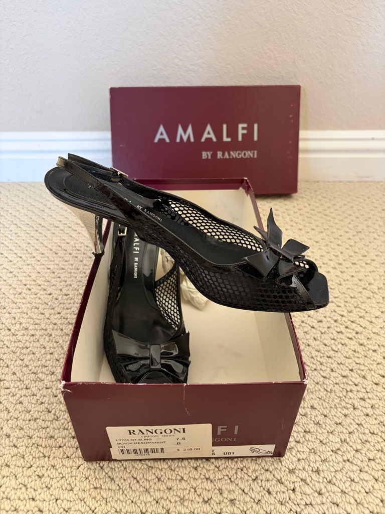 Black Mesh & Patent Slingback Heels